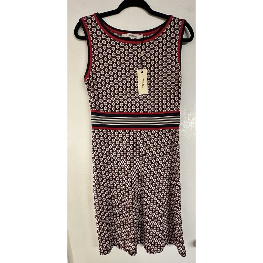 M Studio Max Studio Dress All Over Print Pattern Stripes Red Black Medium $98